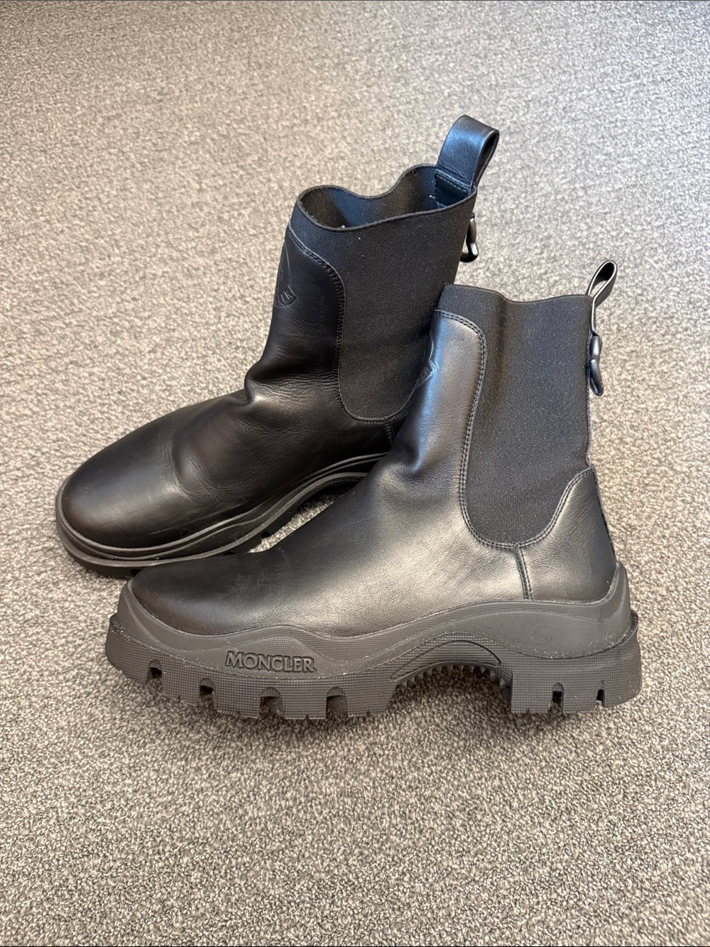 Moncler Larue Leather Chelsea Ankle Boots in Black